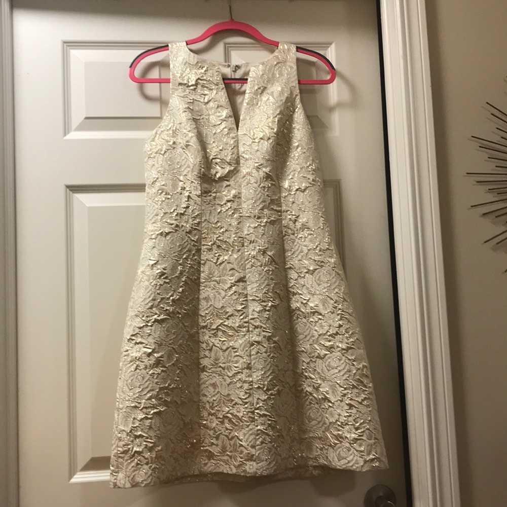 Aidan Mattox Metallic Gold & Ivory cocktail dress